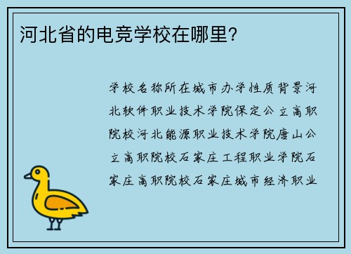 河北省的电竞学校在哪里？